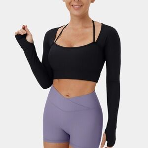 Halara ribbed halter strap thumb hole cropped yoga sports top